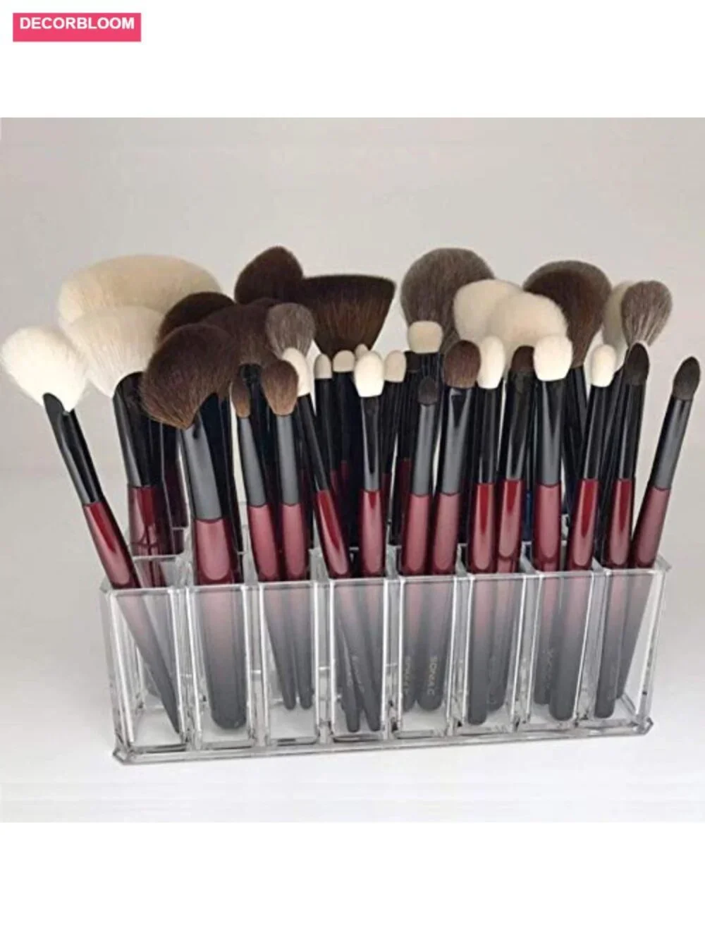 Acrylic Makeup Brush Organizer 24-Slot Cosmetic Storage Clear